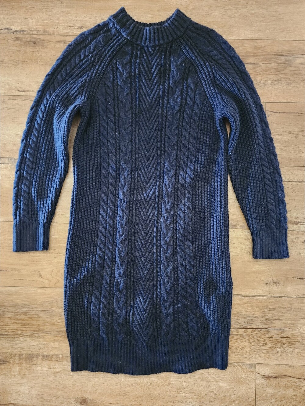 RARE Uniqlo For JAPAN Aran Cable Knit Sweater Dress Sz S/M Wool Blend Raglan
